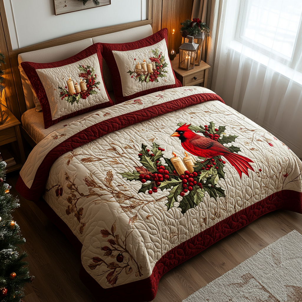 Cardinal Glow Quilted Bedding Set Gifts For Cardinal Lovers