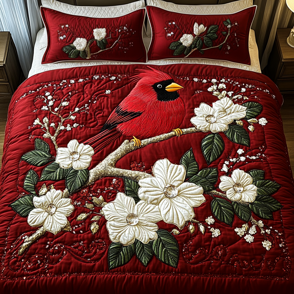 Cardinal Harmony Quilted Bedding Set Great Gifts For Bird Lovers