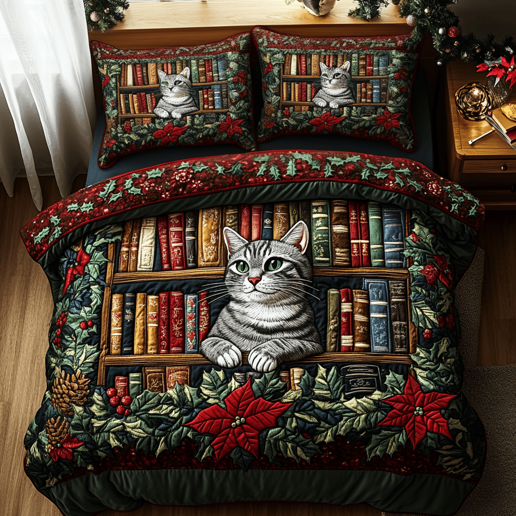Cat the Storyteller Quilted Bedding Set Gifts For Readers