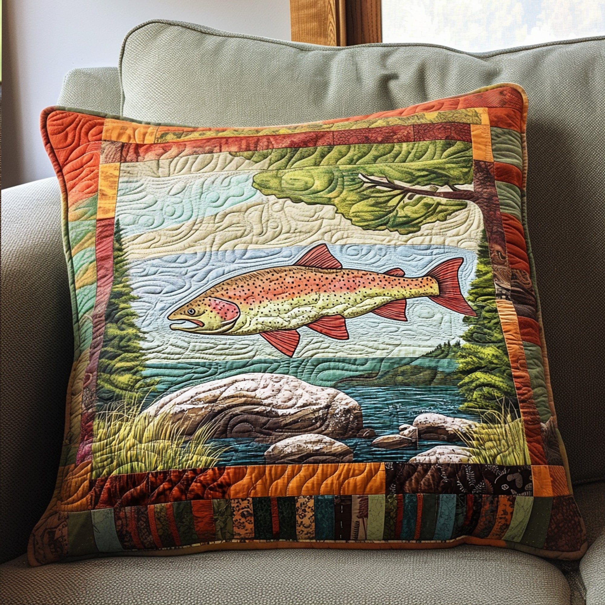 Caught in the Current Quilted Pillow Case Throw Pillow Cases Unique Gifts For Fishermen