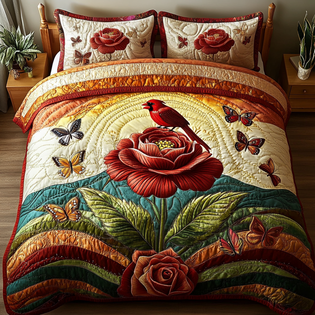Celestial Chirp Quilted Bedding Set Christmas Room Decor Ideas Red Cardinal Gifts Ideas