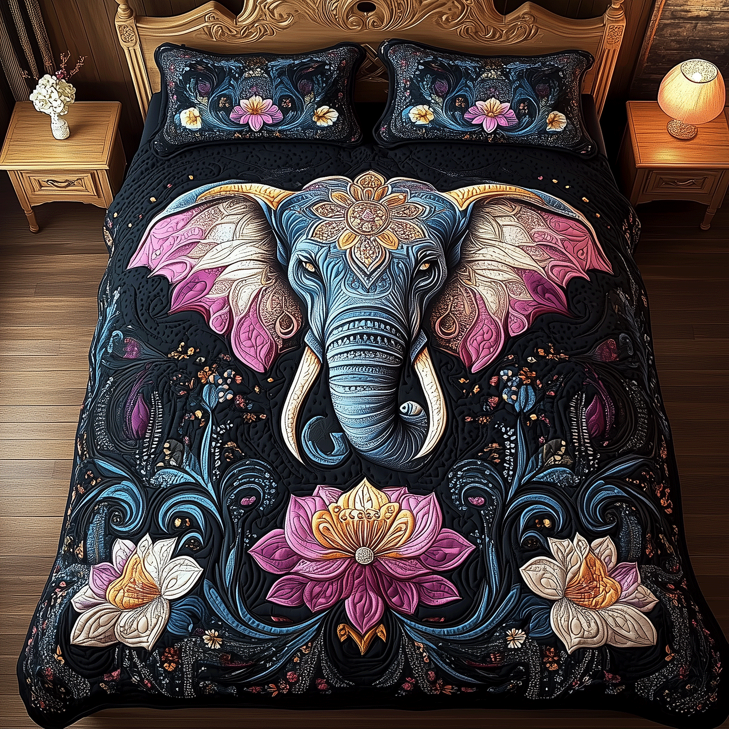 Celestial Elephant Dreams Quilted Bedding Set Elephant Gifts For Him Her