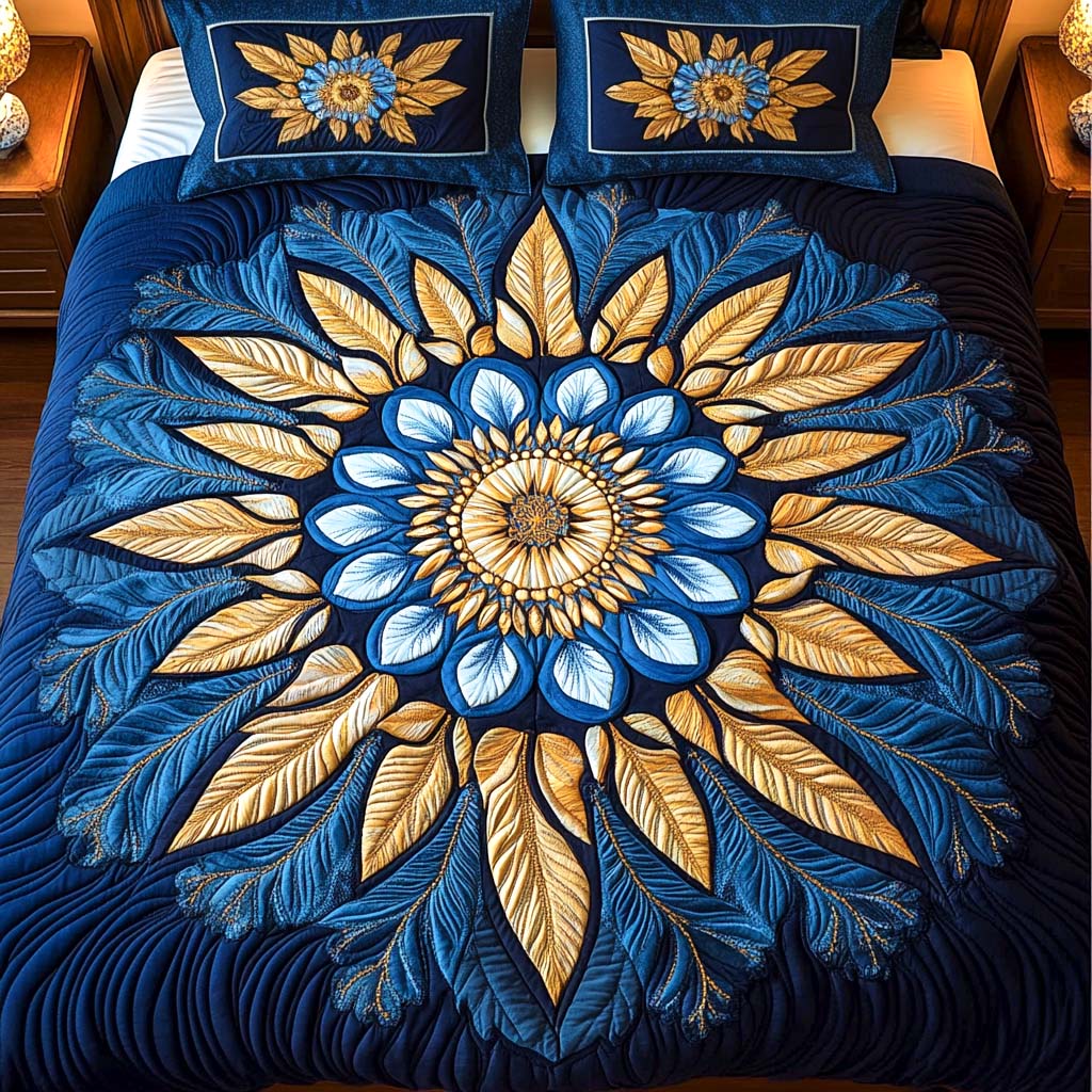 Celestial Sunburst Quilted Bedding Set Gifts For Flower Enthusiasts