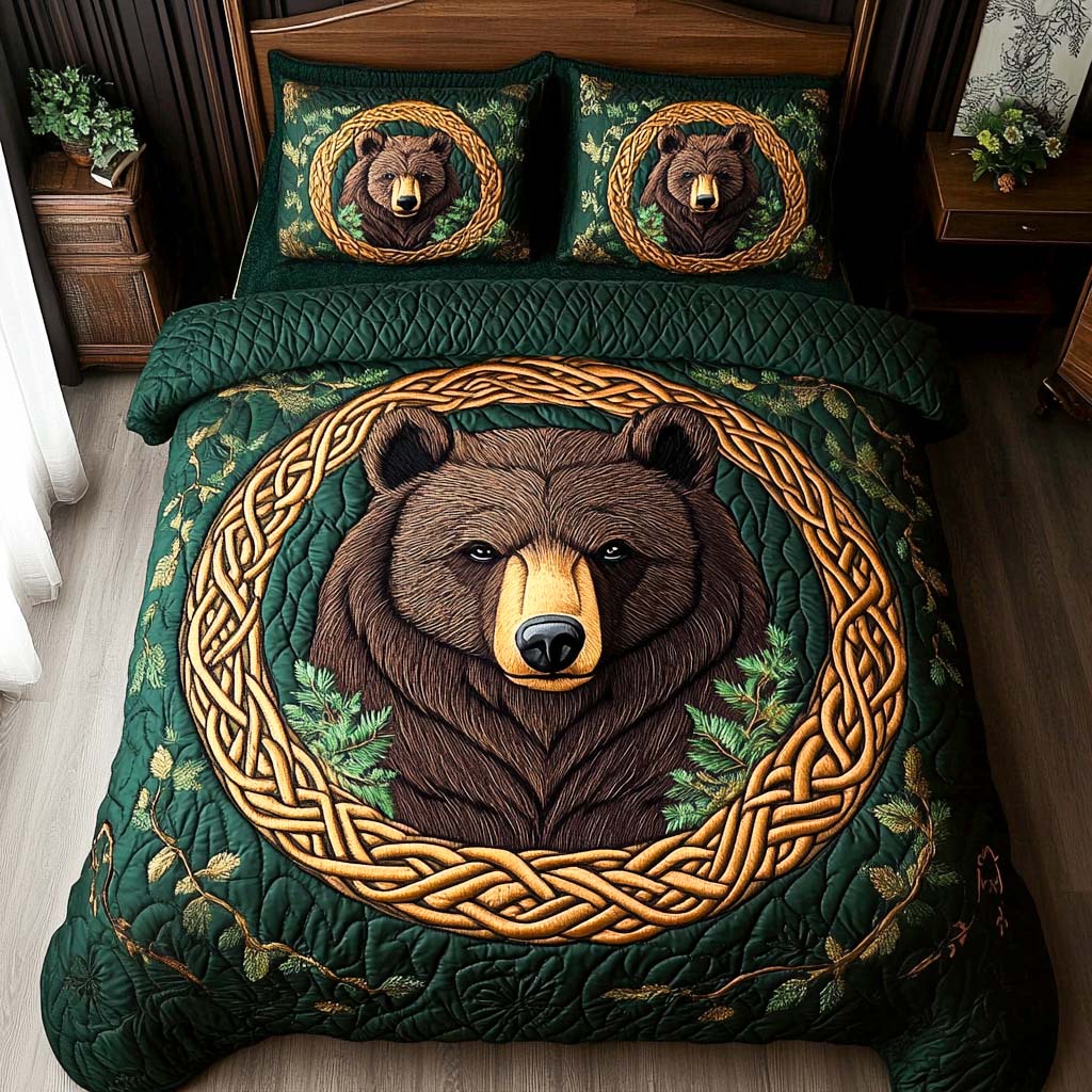 Celtic Bear Quilted Bedding Set Christmas Gifts For Wife