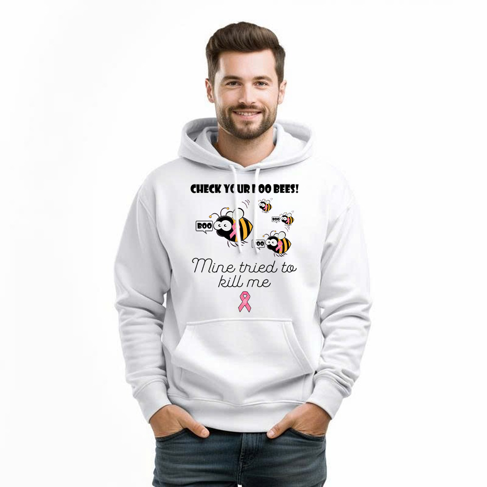 Check Your Boo Bees Hoodie Breast Cancer Ribbon Funny Bee Shirts Gift For Patients Basgiathsweatshirts - Image 3