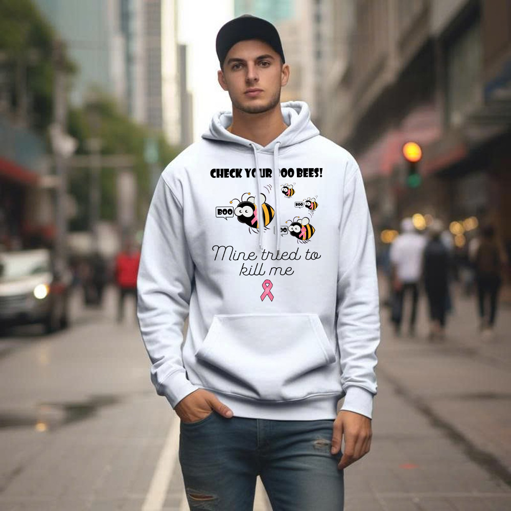 Check Your Boo Bees Hoodie Breast Cancer Ribbon Funny Bee Shirts Gift For Patients Basgiathsweatshirts - Image 4