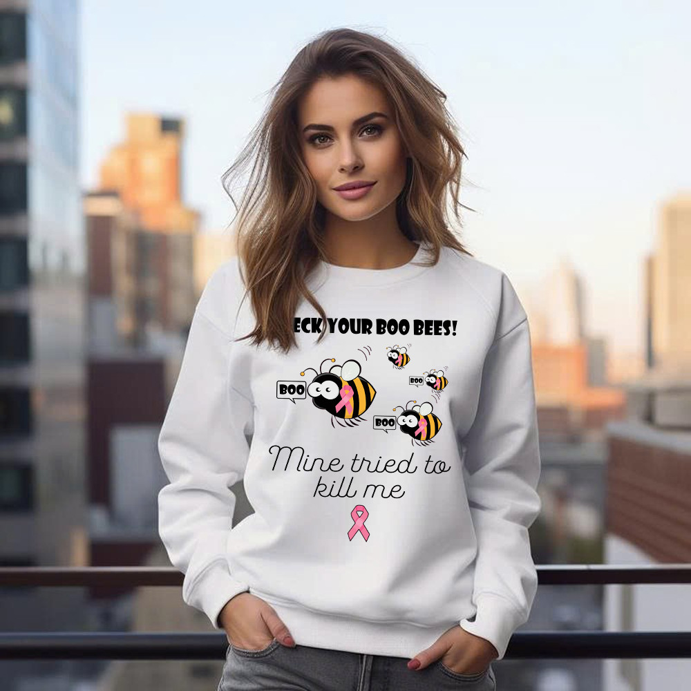 Check Your Boo Bees Sweatshirt Breast Cancer Ribbon Funny Bee Shirts Gift For Patients Basgiathsweatshirts - Image 4