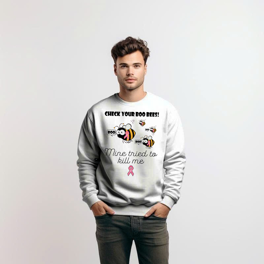 Check Your Boo Bees Sweatshirt Breast Cancer Ribbon Funny Bee Shirts Gift For Patients Basgiathsweatshirts - Image 2