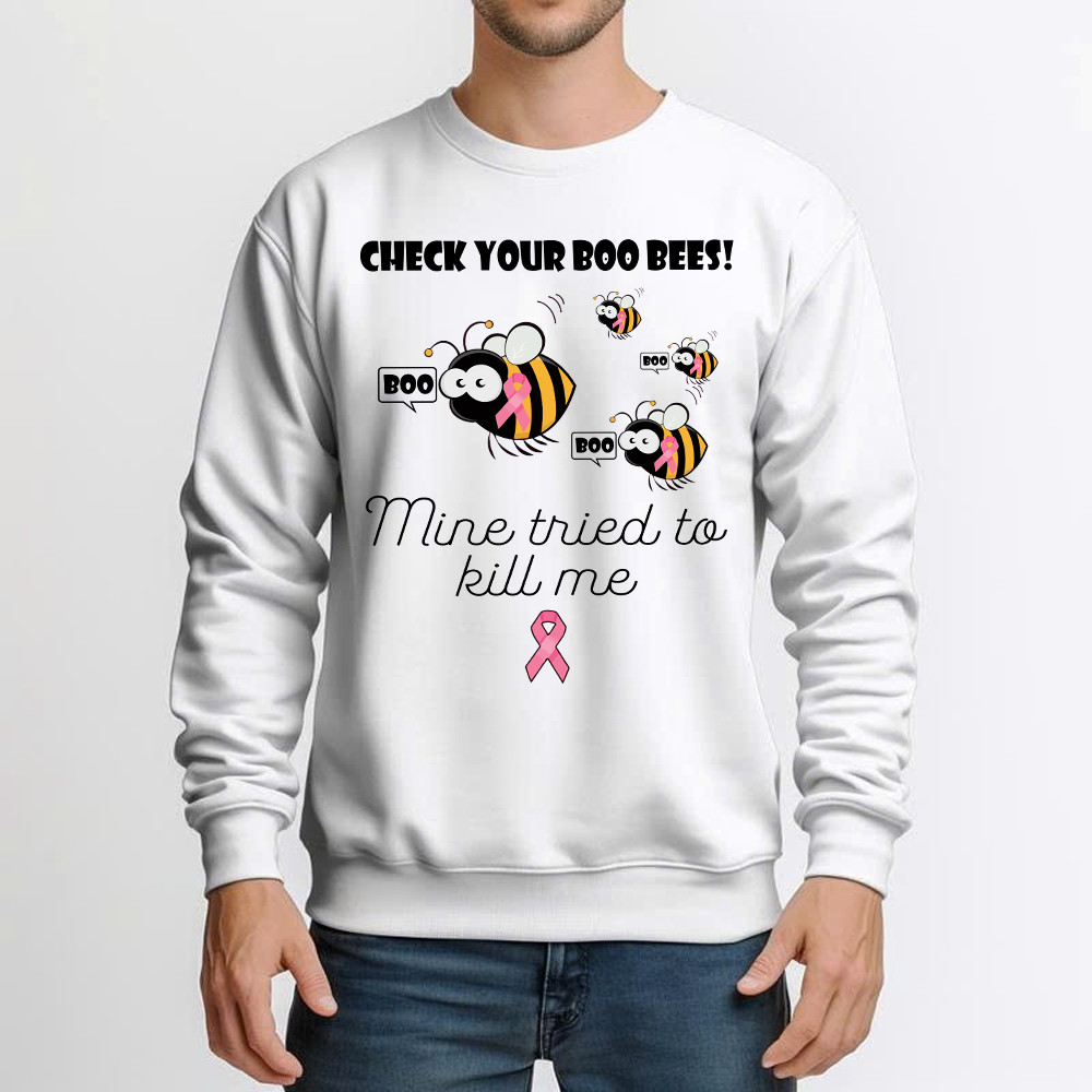 Check Your Boo Bees Sweatshirt Breast Cancer Ribbon Funny Bee Shirts Gift For Patients Basgiathsweatshirts - Image 5