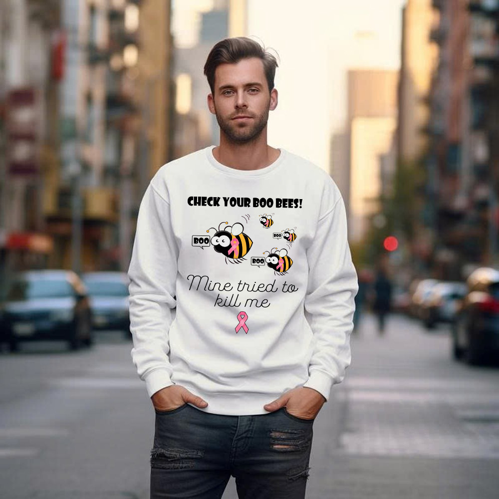 Check Your Boo Bees Sweatshirt Breast Cancer Ribbon Funny Bee Shirts Gift For Patients Basgiathsweatshirts - Image 3