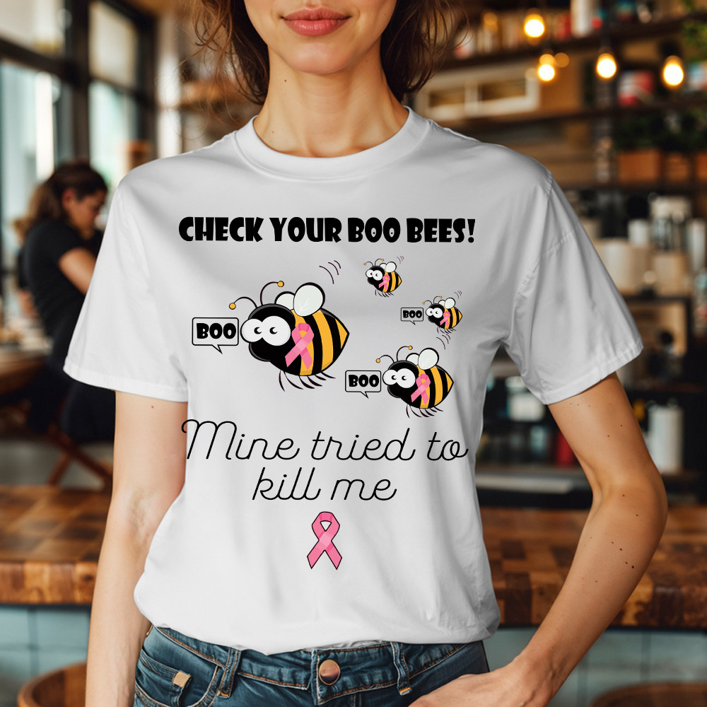 Check Your Boo Bees T-Shirt Breast Cancer Ribbon Funny Bee Shirts Gift For Patients Basgiathsweatshirts - Image 5