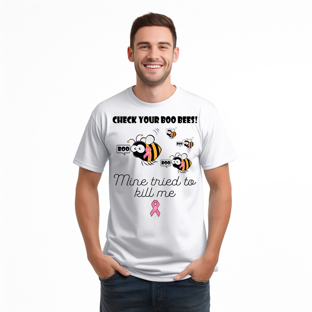 Check Your Boo Bees T-Shirt Breast Cancer Ribbon Funny Bee Shirts Gift For Patients Basgiathsweatshirts - Image 4