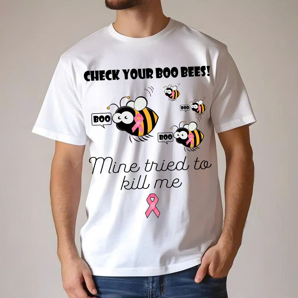 Check Your Boo Bees T-Shirt Breast Cancer Ribbon Funny Bee Shirts Gift For Patients Basgiathsweatshirts - Image 3