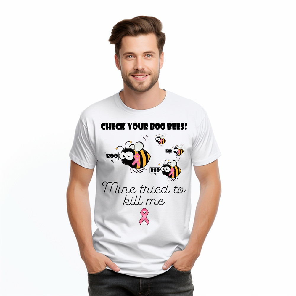 Check Your Boo Bees T-Shirt Breast Cancer Ribbon Funny Bee Shirts Gift For Patients Basgiathsweatshirts - Image 2