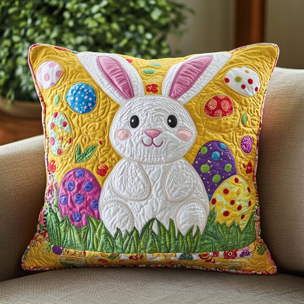 Cheerful Bunny Quilted Pillow Case Easter Bunny Pillow Covers Easter Gifts For Family
