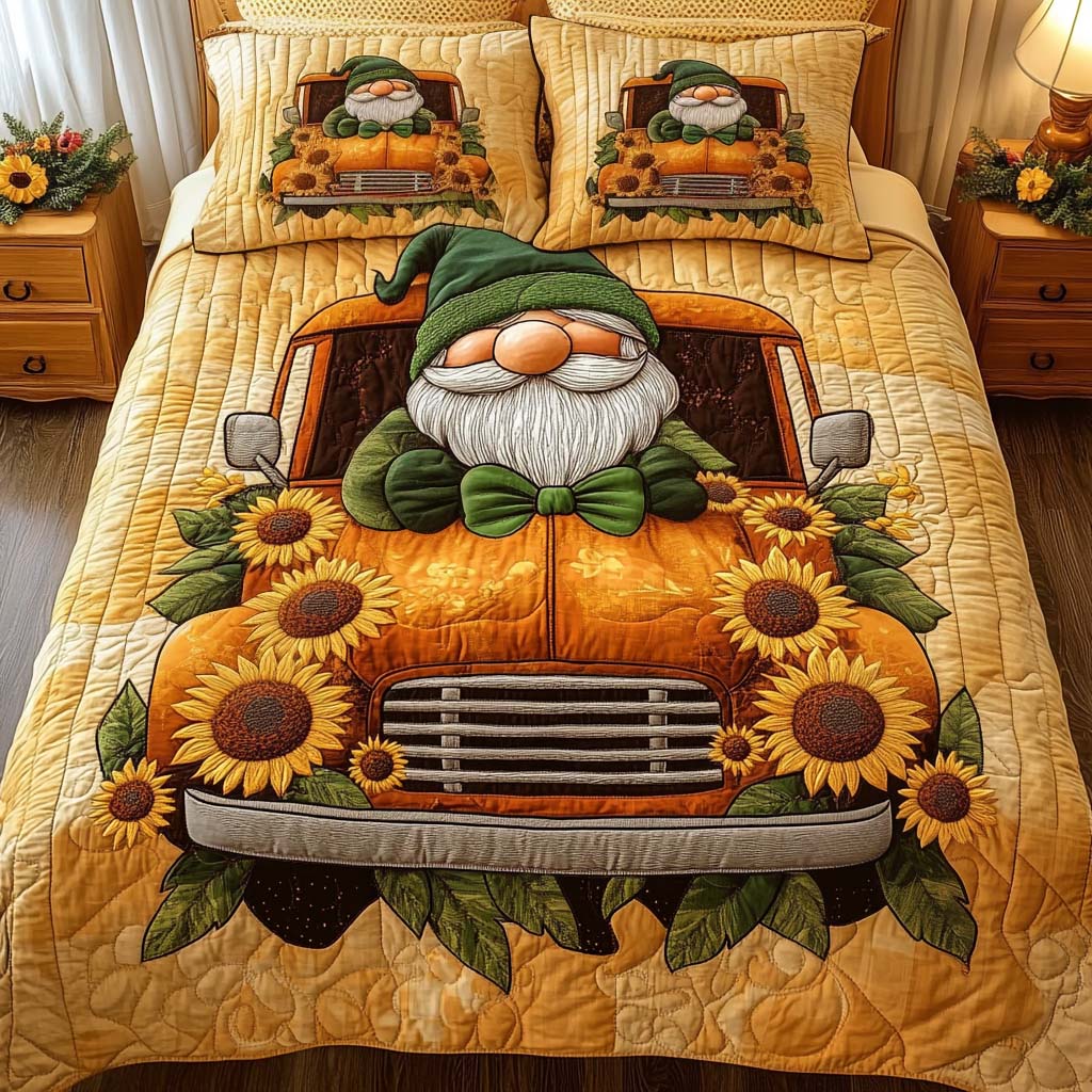 Cheerful Truck Quilted Bedding Set Gifts For Gnome Lovers