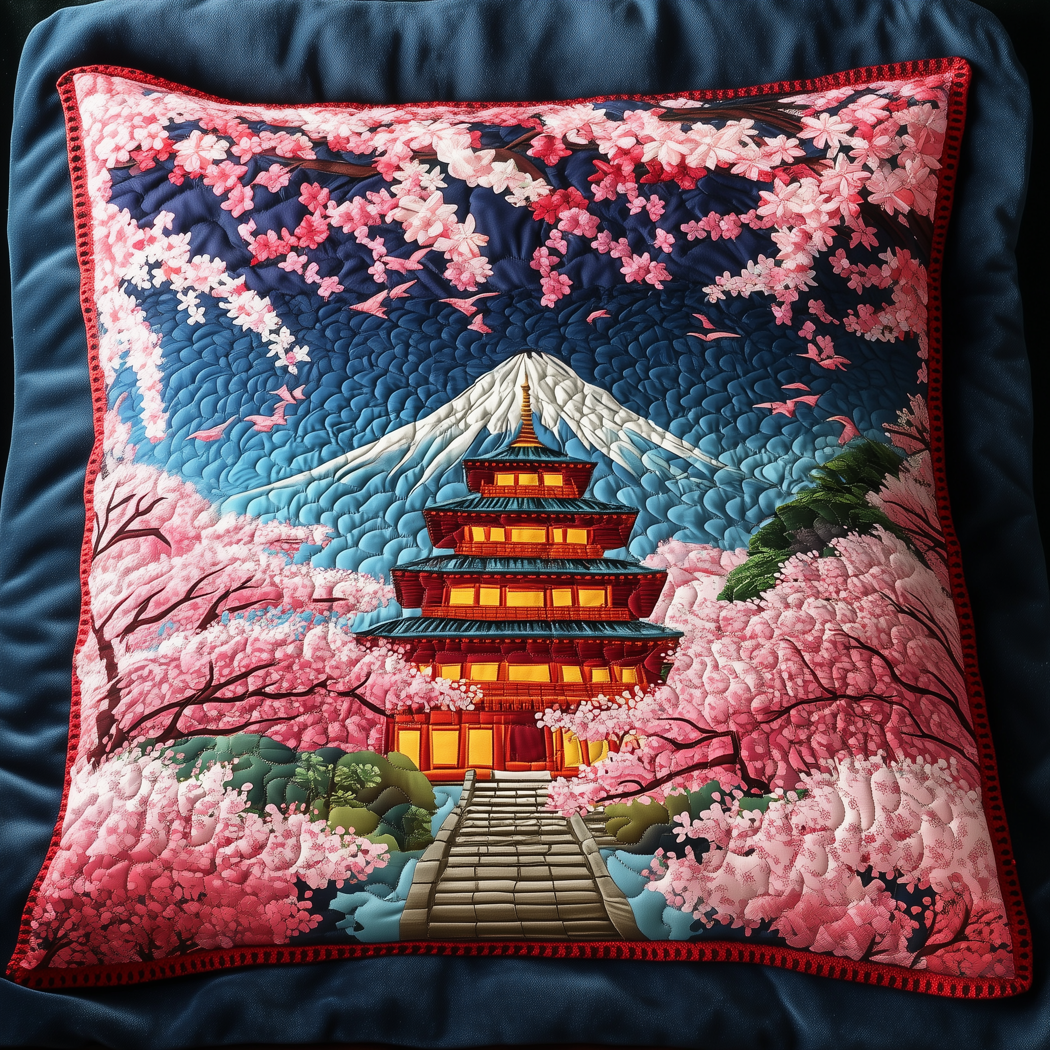 Cherry Blooms Path Quilted Pillow Case Throw Pillow Case Covers Best Friend Presents