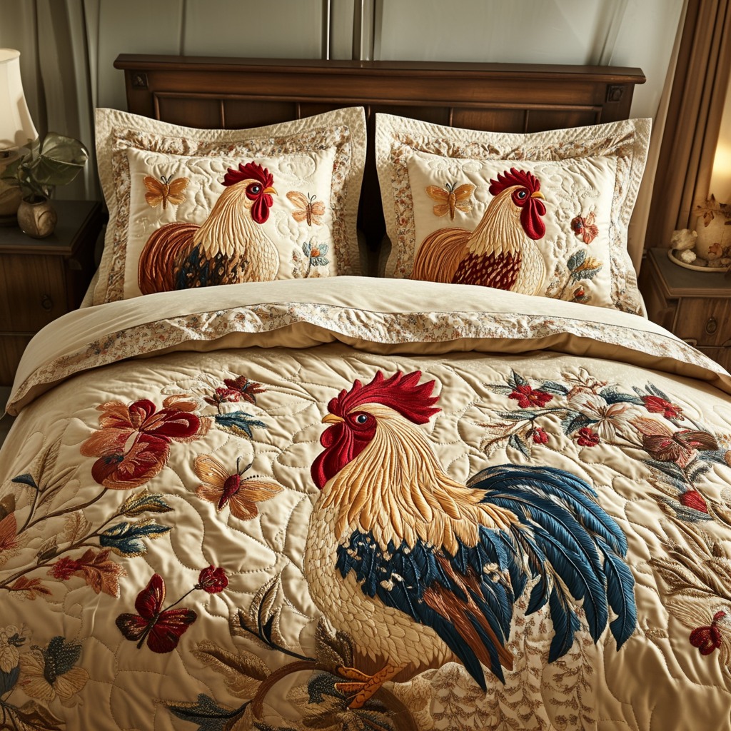 Chicken Patch Quilted Bedding Set Cute Bedroom Decor Gifts For People With Chickens