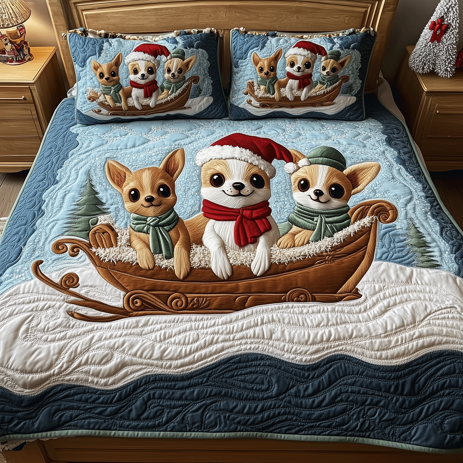 Chihuahua Winter Bliss Quilted Bedding Set Chihuahua Dad Gifts