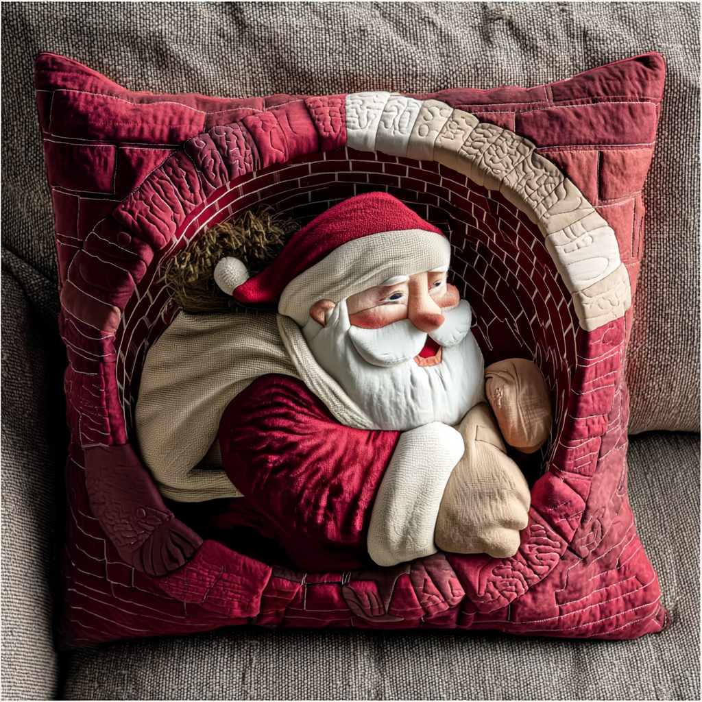 Chimney Santa Claus Illusion Quilted Pillow Case Holiday Throw Pillow Covers Secret Santa Pressent Ideas
