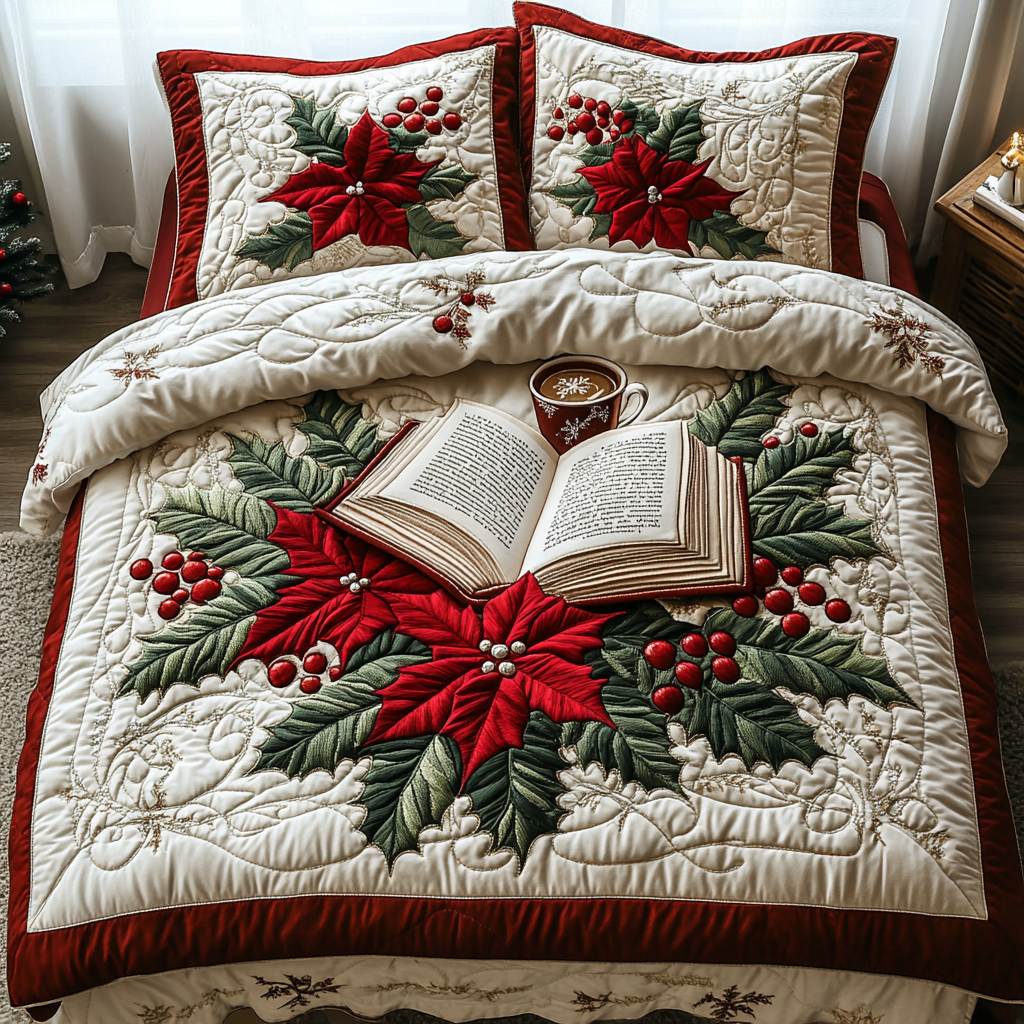 Christmas Book Nook Quilted Bedding Set Best Gifts For Book Lovers