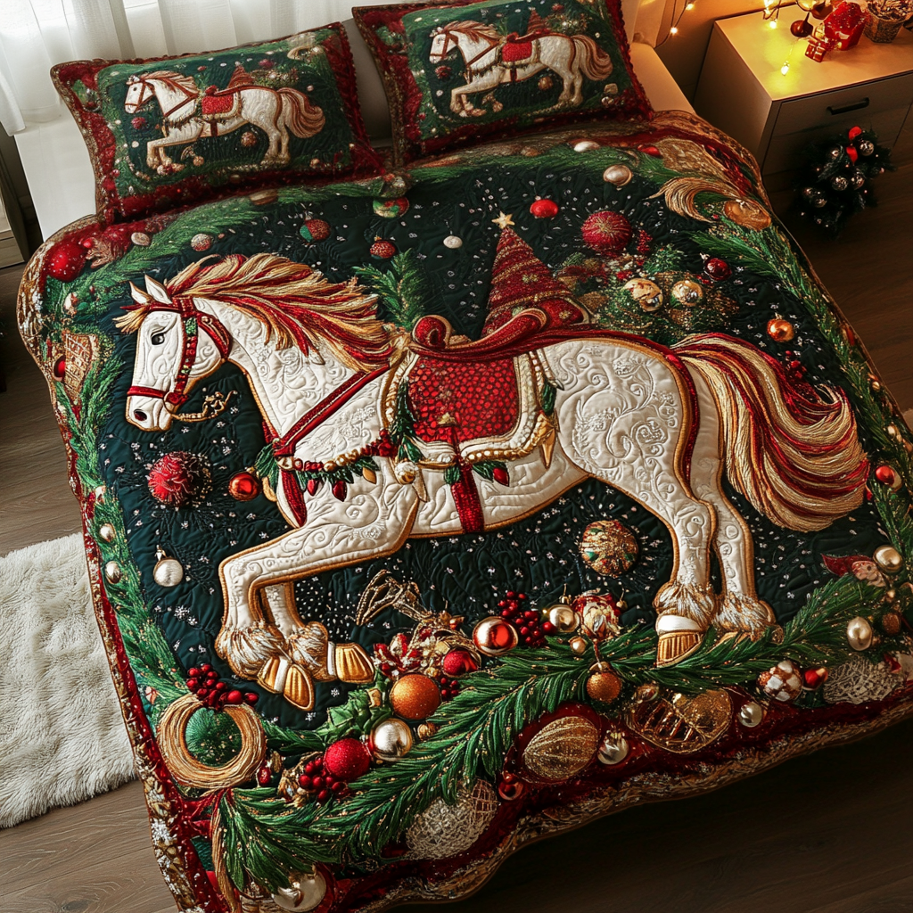 Christmas Charger Quilted Bedding Set Unique Gifts For Horse Lovers