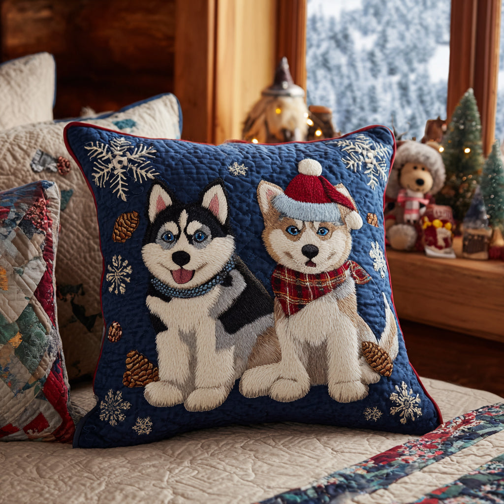 Christmas Husky Night Quilted Pillow Case Christmas Pillow Case Covers Mom And Daughter Gifts