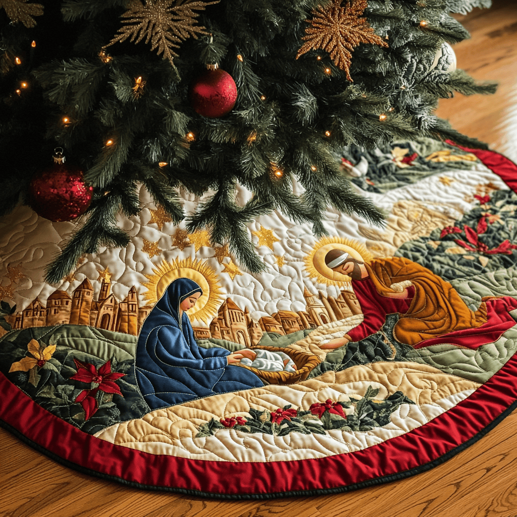 Christmas Quilted Tree Skirt Surround Xmas Tree Base Cover Xmas Decorating Ideas