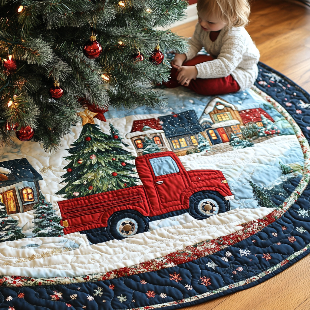 Christmas Truck Quilted Christmas Tree Skirt Family Holiday Xmas Present Ideas