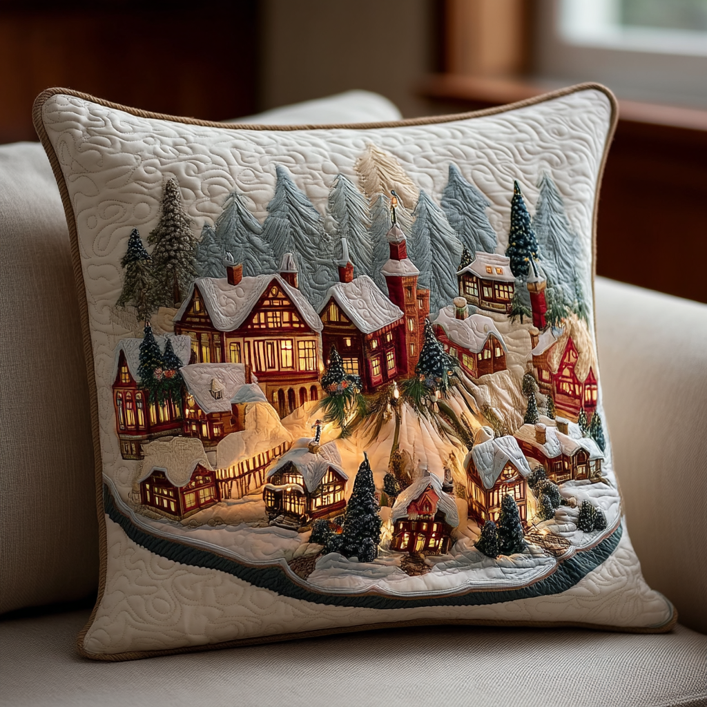 Christmas Village Hearth Glow Quilted Pillow Case Winter Throw Pillow Covers Christmas Ideas 2025