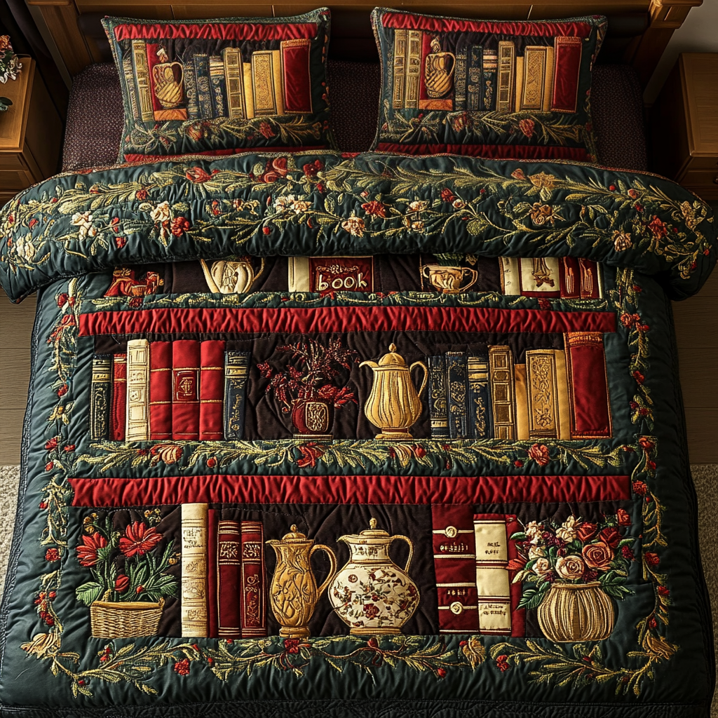Classic Shelves Quilted Bedding Set Gifts For Readers