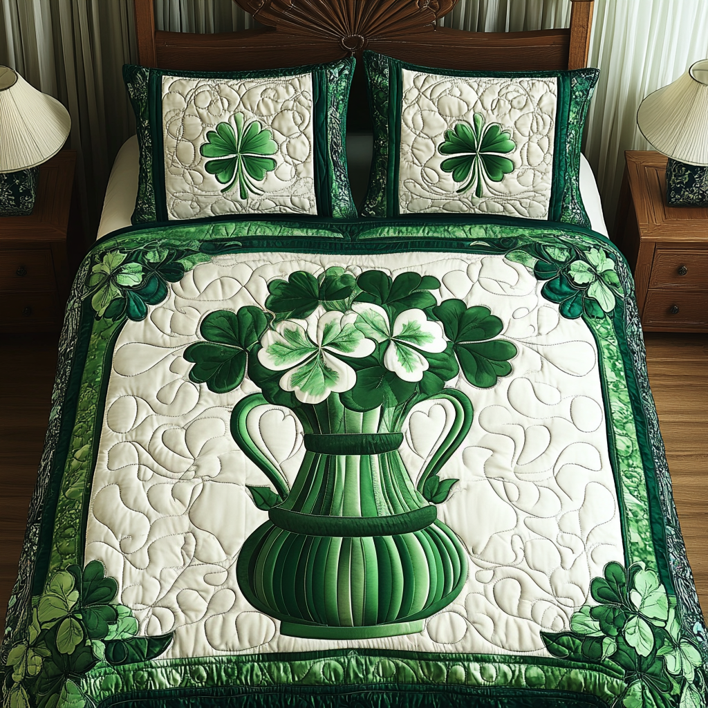 Clover Magic Quilted Bedding Set Gnome Xmas Gift