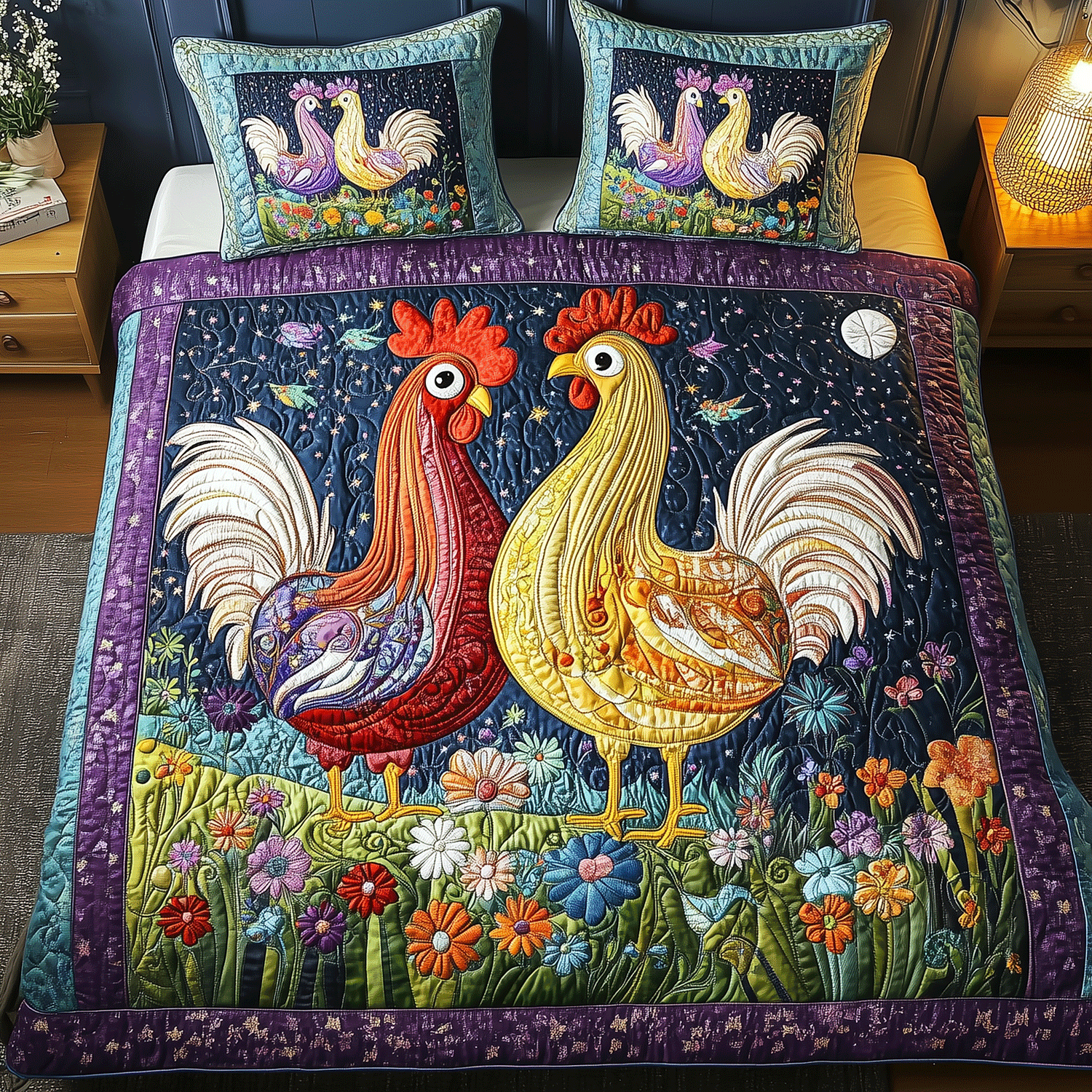 Cluck and Bloom Quilted Bedding Set Red Cardinal Gifts Ideas