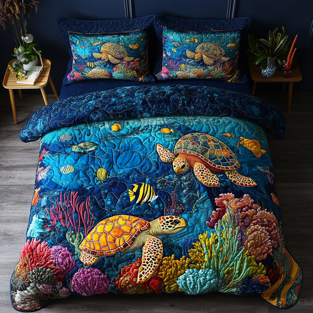 Coastal Glide Quilted Bedding Set Turtle Gift Ideas