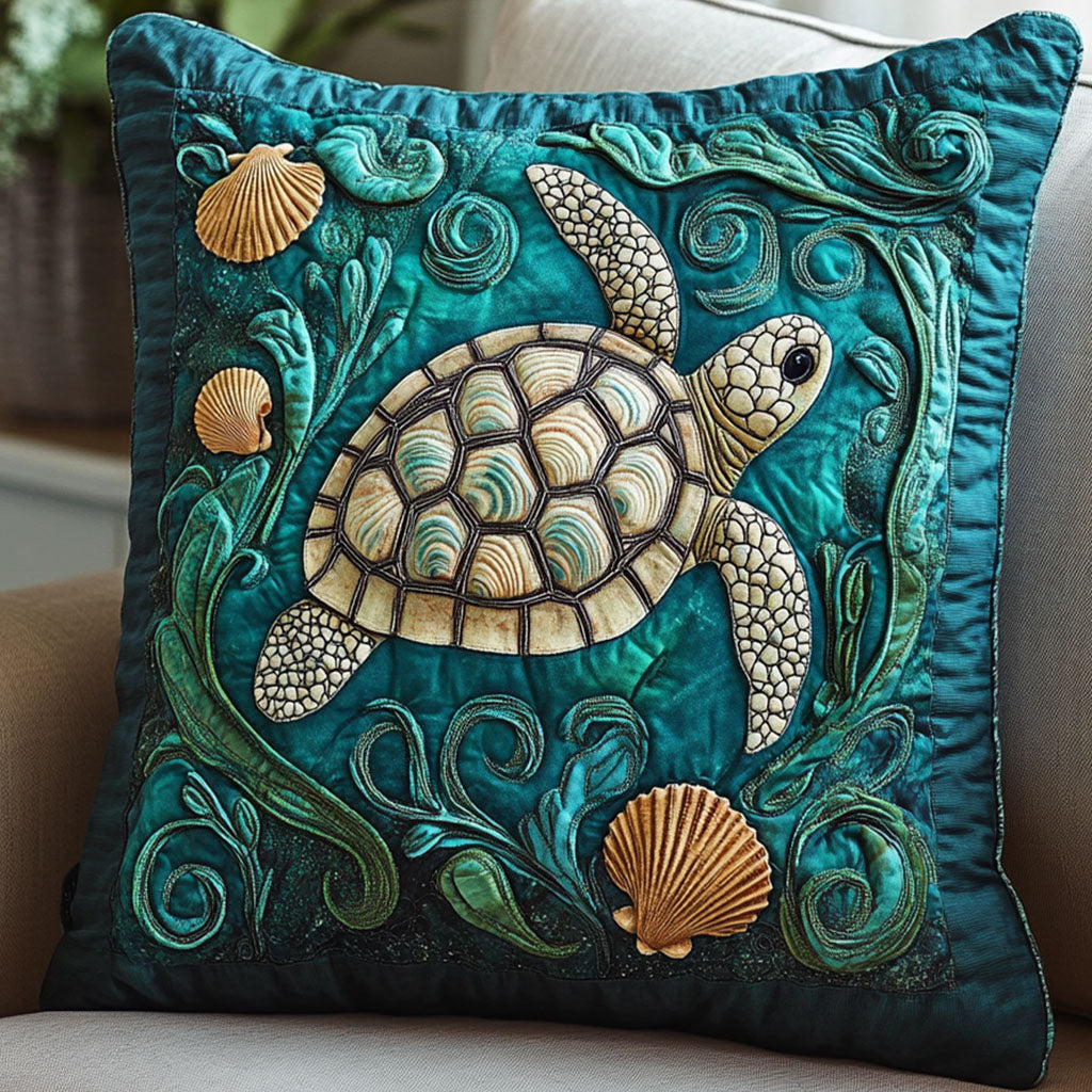 Coastal Mosaic Drift Quilted Pillow Case Best Cool Pillow Cases Turtle Gifts For Turtle Lovers