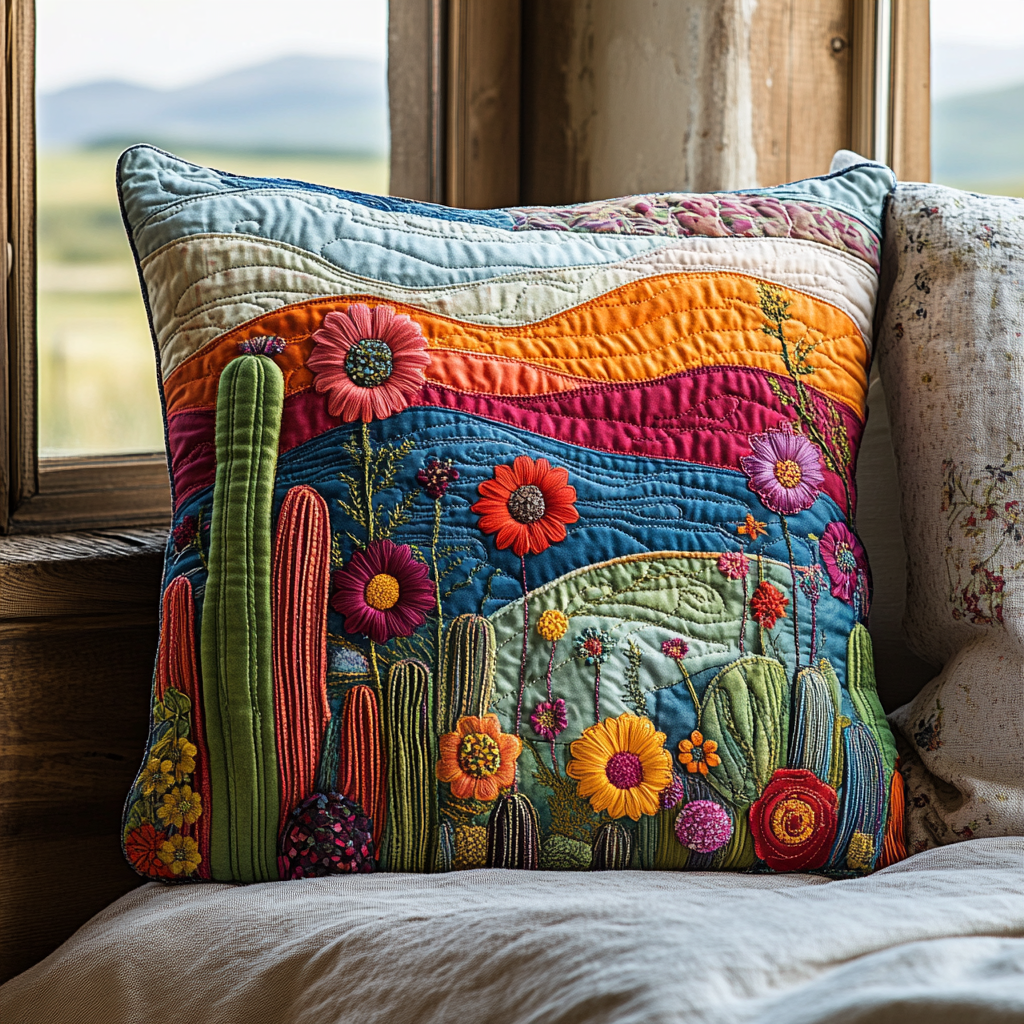 Colorful Cactus Dream Quilted Pillow Case Throw Pillow Case Covers Cactus Inspired Gifts