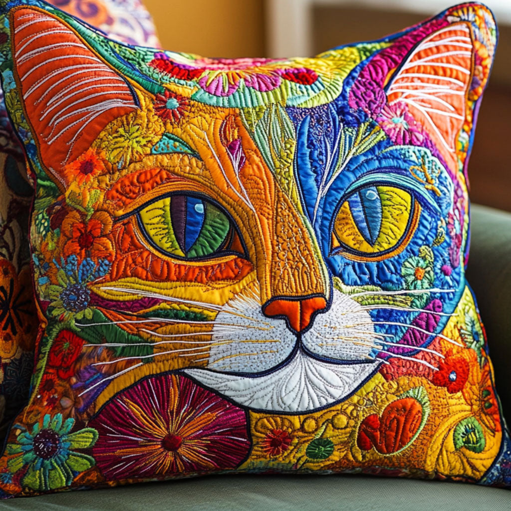 Colorful Cat Blossom Quilted Pillow Case Best Throw Pillow Covers Cat Mom Gifts