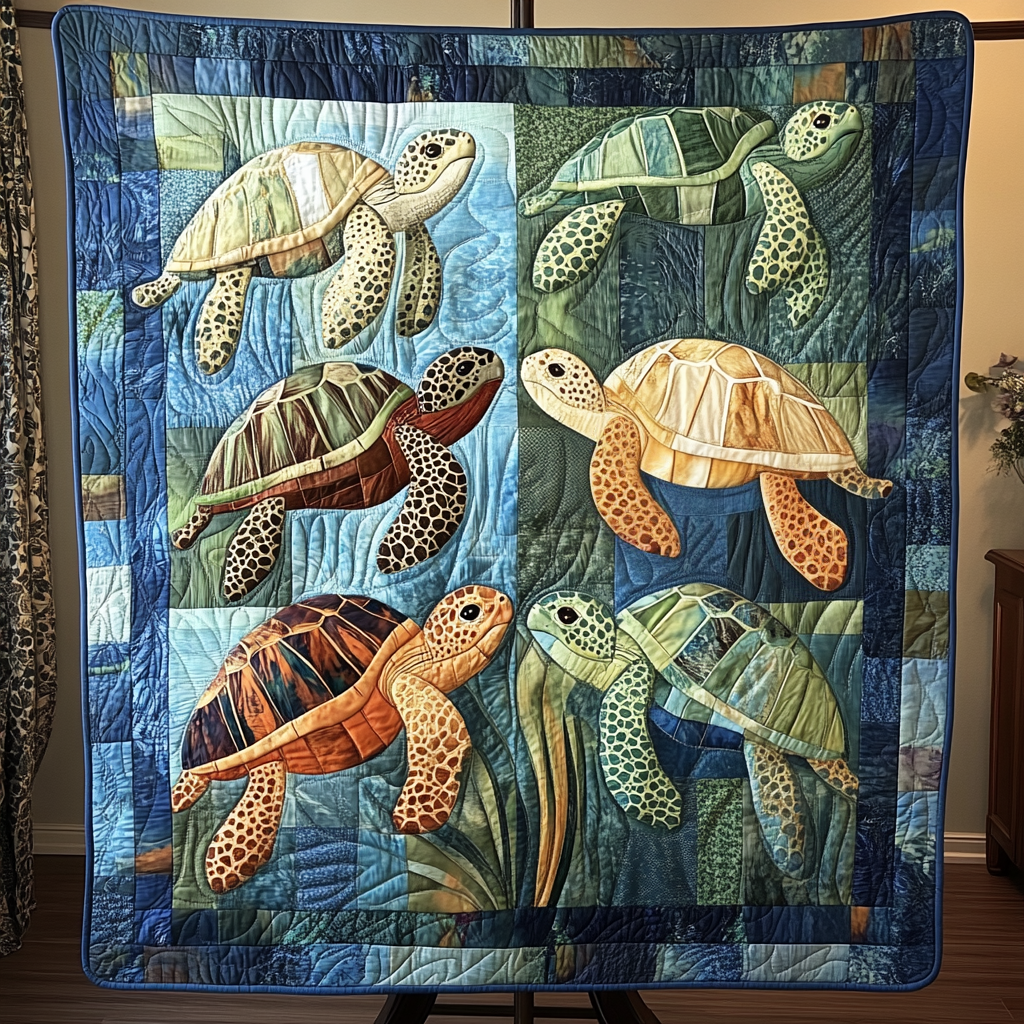 Coral Coast Quilted Blanket Cute Throw Blanket Unique Gifts For Turtle Lovers