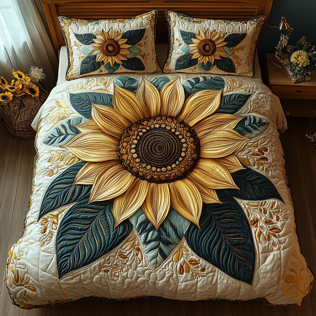 Country Delight Quilted Bedding Set Sunflower Gifts For Women