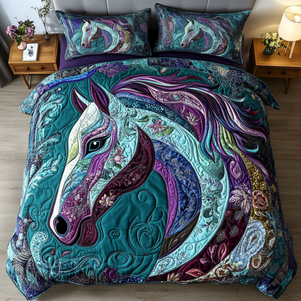 Country Gallop Quilted Bedding Set Gifts For Horse Lovers