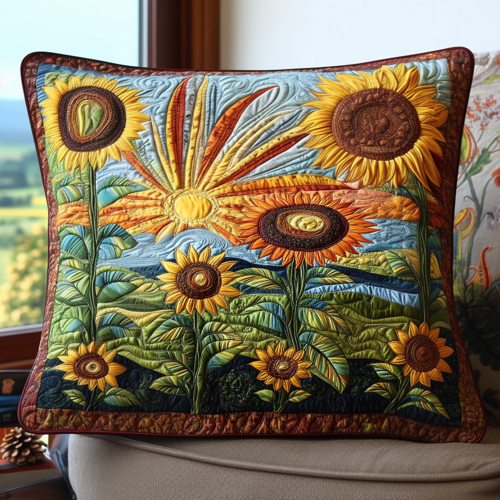 Country Sunbeam Quilted Pillow Case Decorative Pillow Covers Sunflower Birthday Gifts