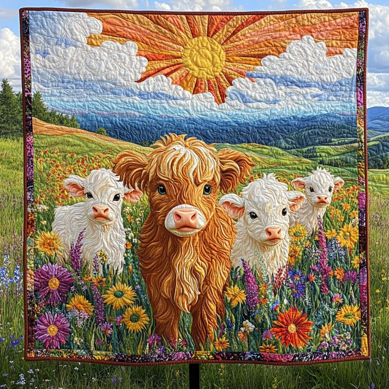 Cow-mic Relief Quilted Blanket Bedroom Xmas Decor Highland Cow Gift Ideas