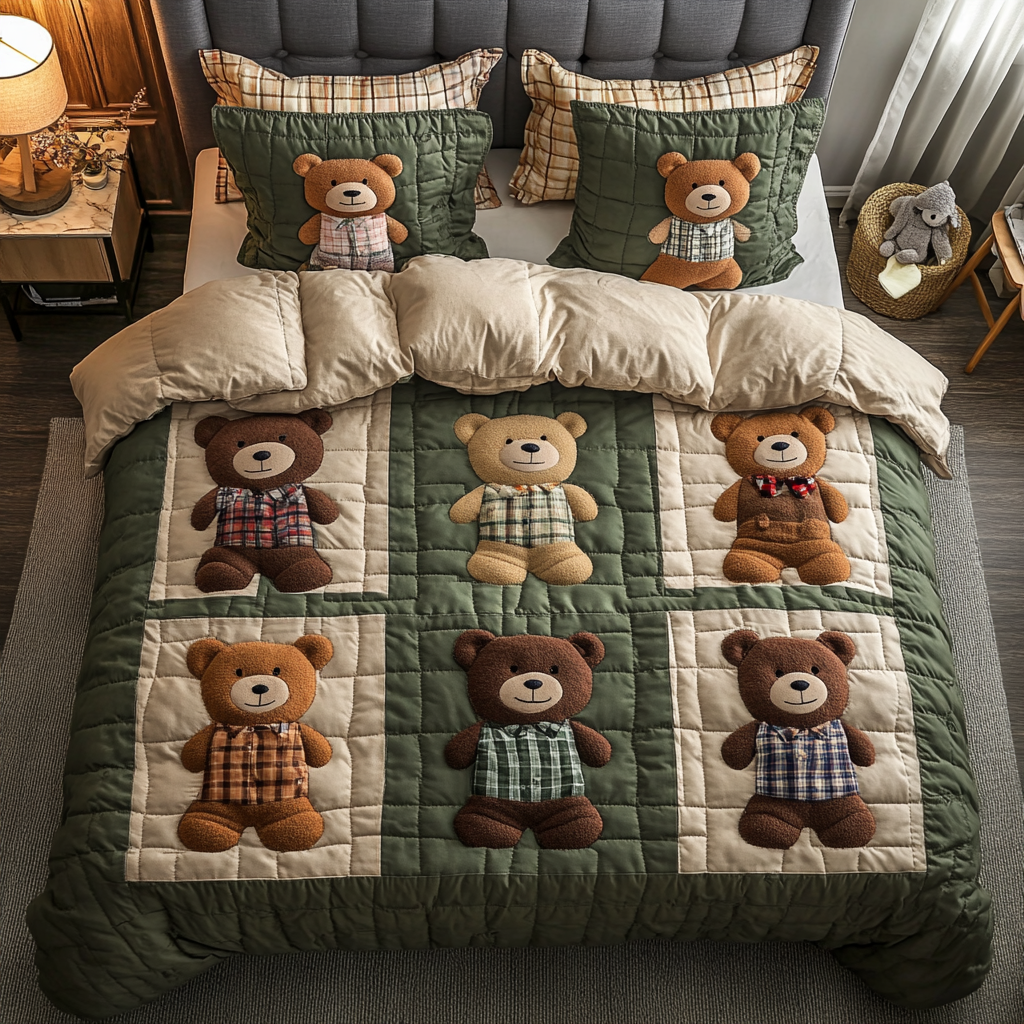 Cozy Bears Quilted Bedding Set Cool Bedroom Decor Presents For Bear Lovers