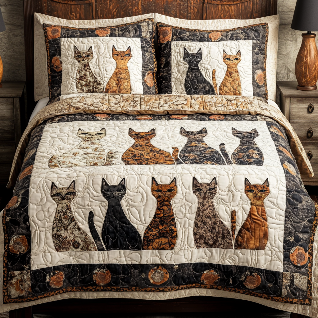 Cozy Cats Quilted Bedding Set Best Bed Sheet Set Cat Gifts For Xmas