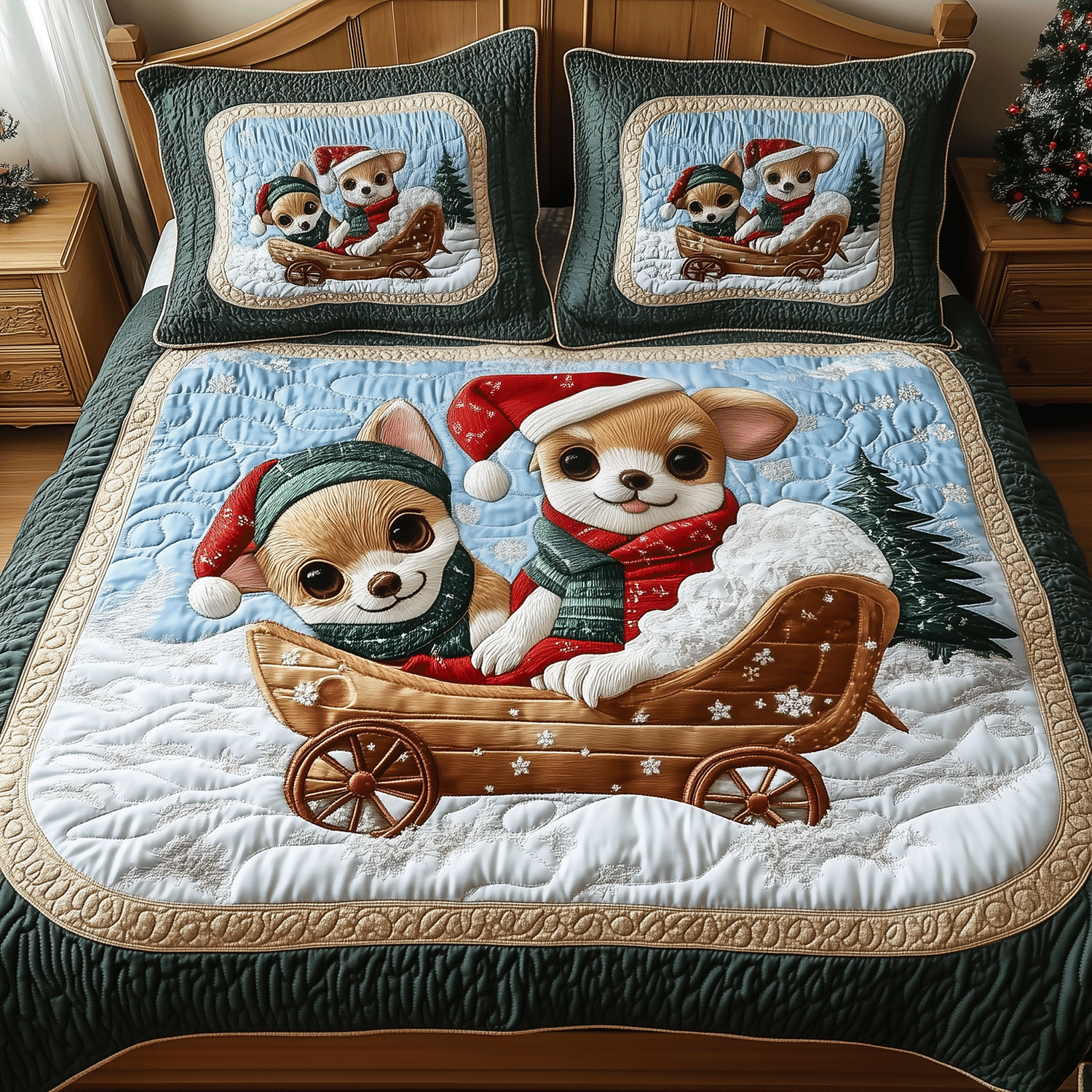 Cozy Chi Christmas Quilted Bedding Set Chihuahua Christmas Presents