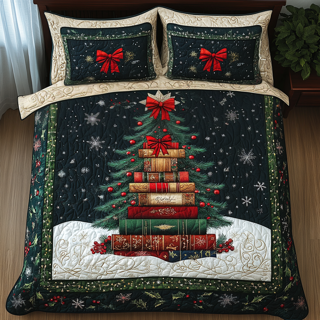 Cozy Christmas Book Quilted Bedding Set Christmas Gifts For Book Lovers