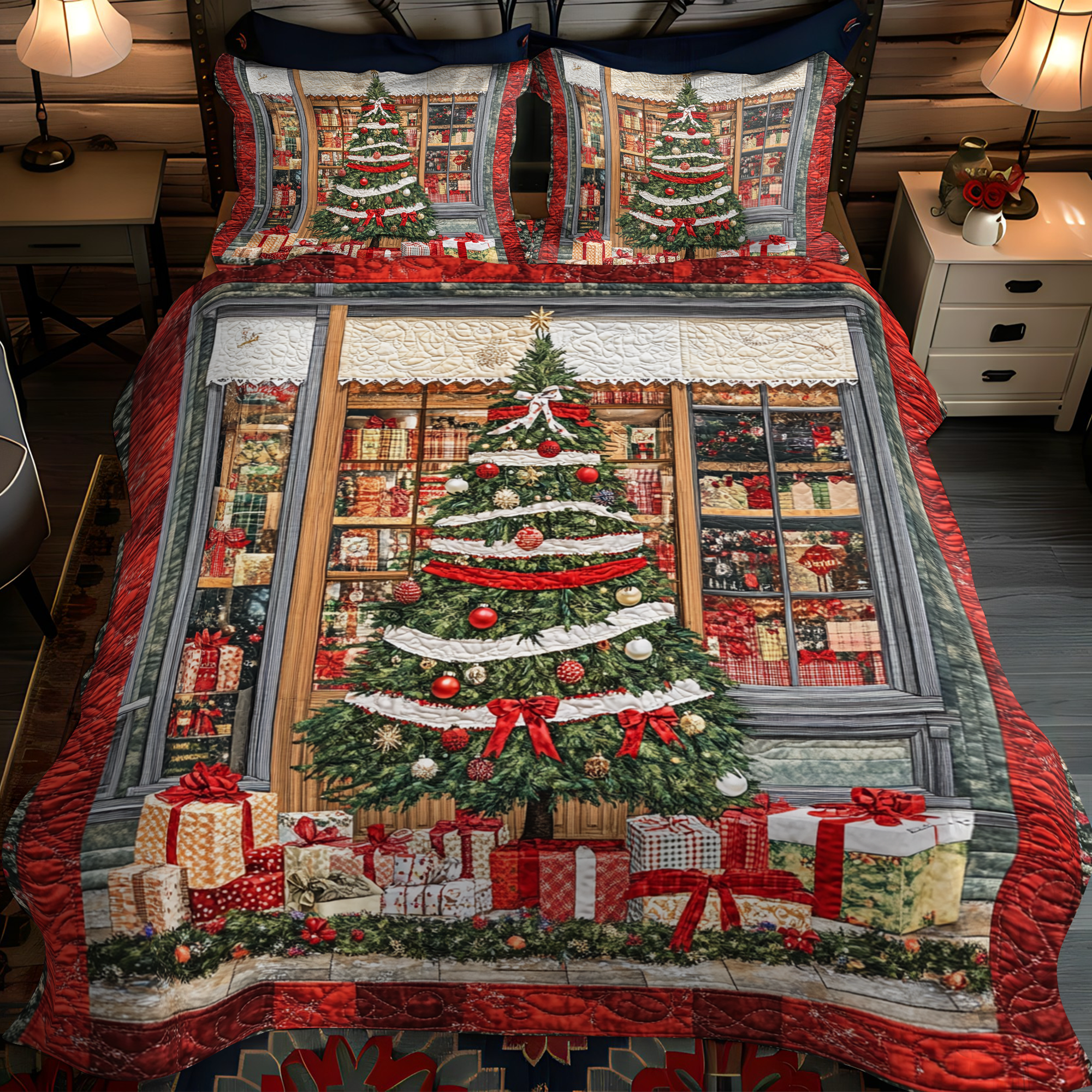 Cozy Christmas Eve Quilted Bedding Set Mother And Daughter Presents