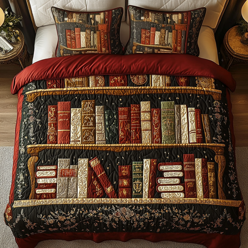 Cozy Library Quilted Bedding Set Gift Ideas For Book Lovers
