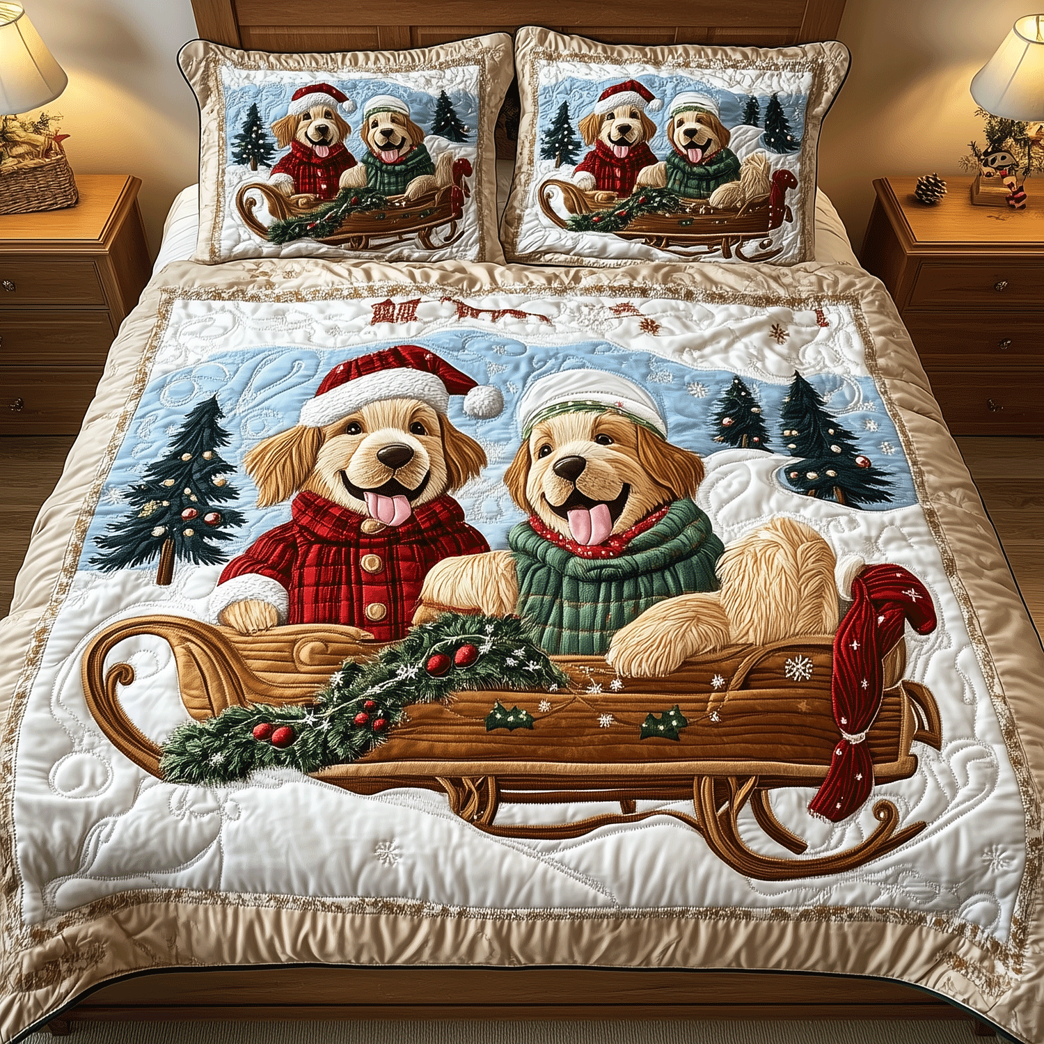 Cozy Retriever Dreams Quilted Bedding Set Gifts For Golden Retriever Lovers