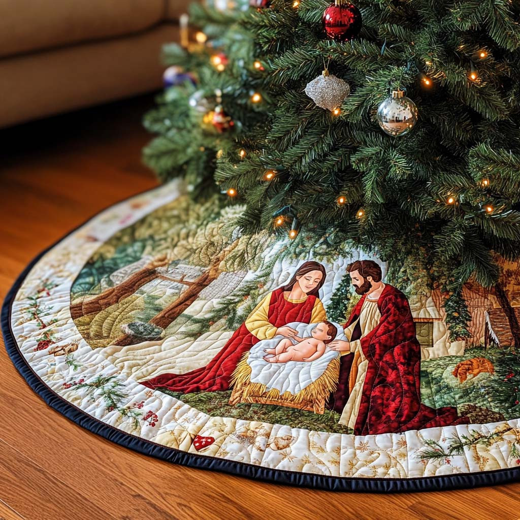 Cradle In The Glade Christmas Quilted Tree Skirt Christian Chrismas Decoration